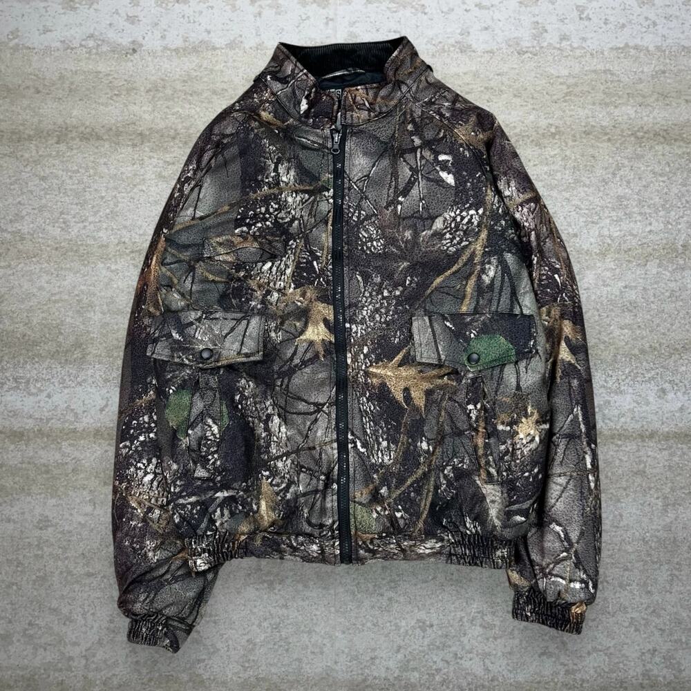 Vintage 90s Element Gear Jacket Mens L Hunting Camo Fleece Full Zip Woodland